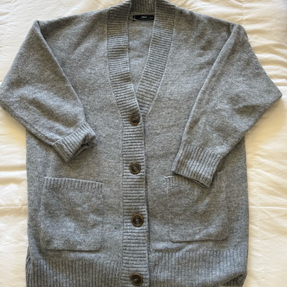 Mango Gray Button-Up Cardigan